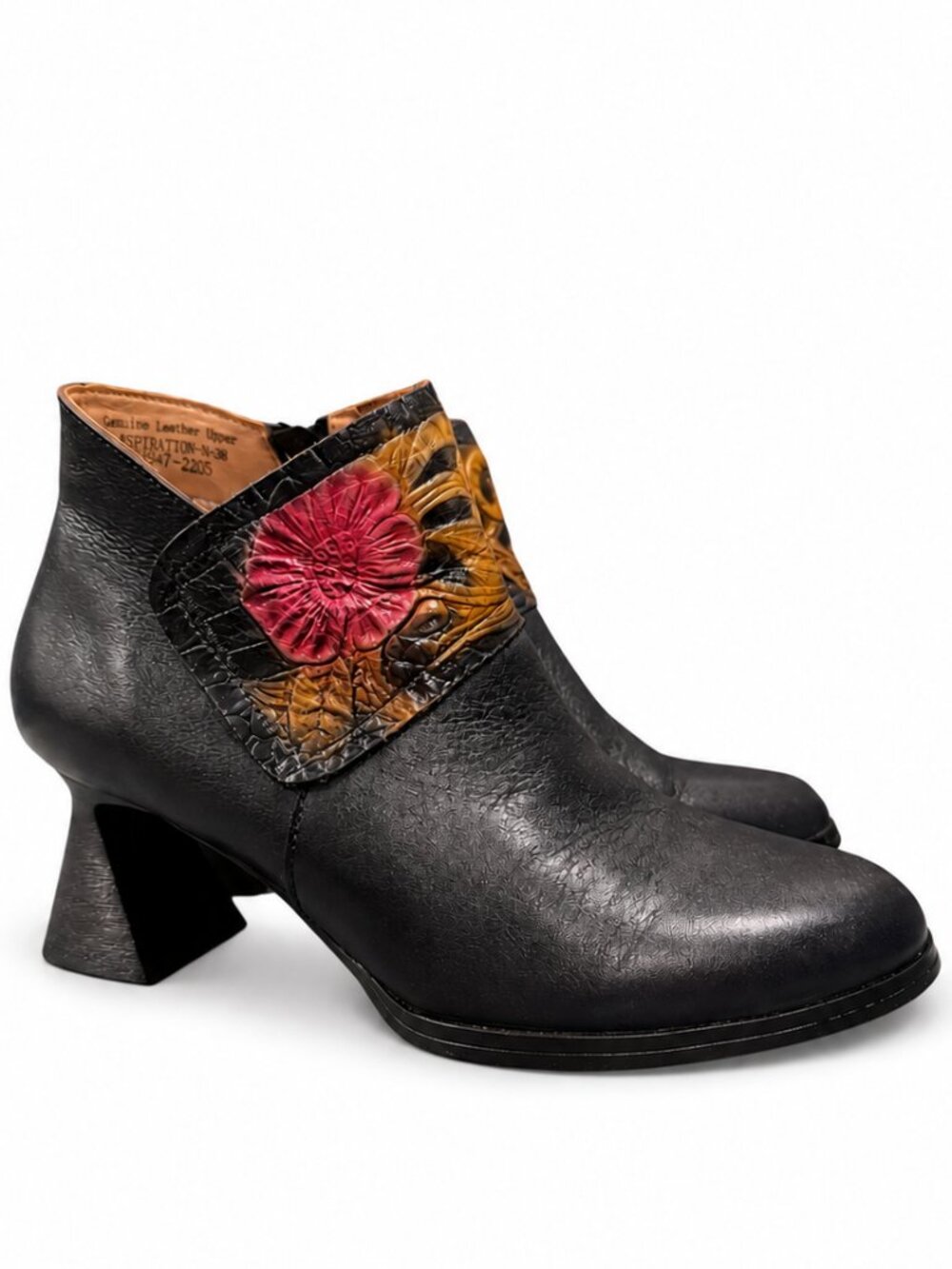 Spring Step L'Artiste Inspiration Boots Women's 7.5-8 EU 38 Black Leather Floral